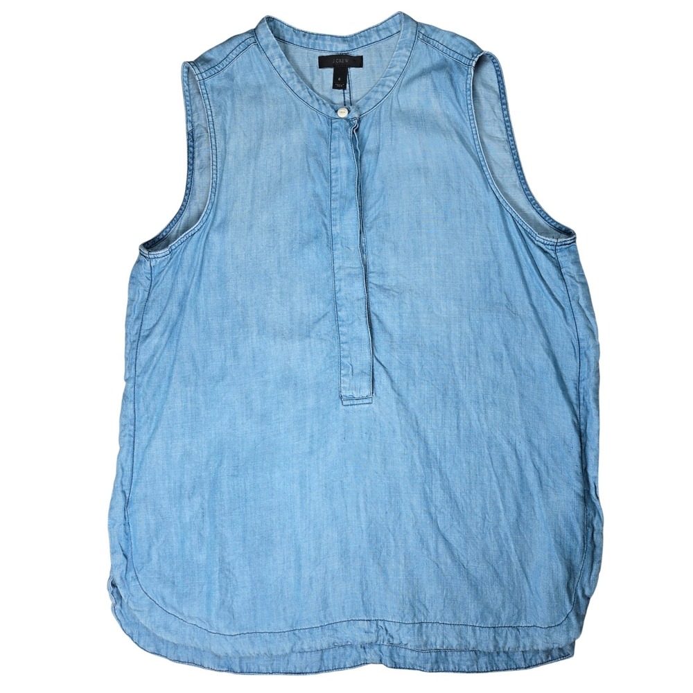 J.Crew Womens Blue Lyocell‎ Chambray Sleeveless Henley Shell Top B8766 Size 6